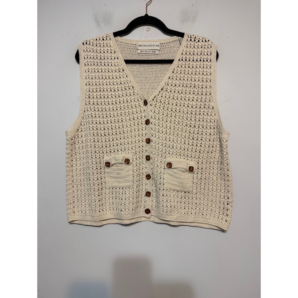Vintage Marisa Christina Hand Knit Crochet Vest Women Large Cottagecore Boho - Picture 2 of 8